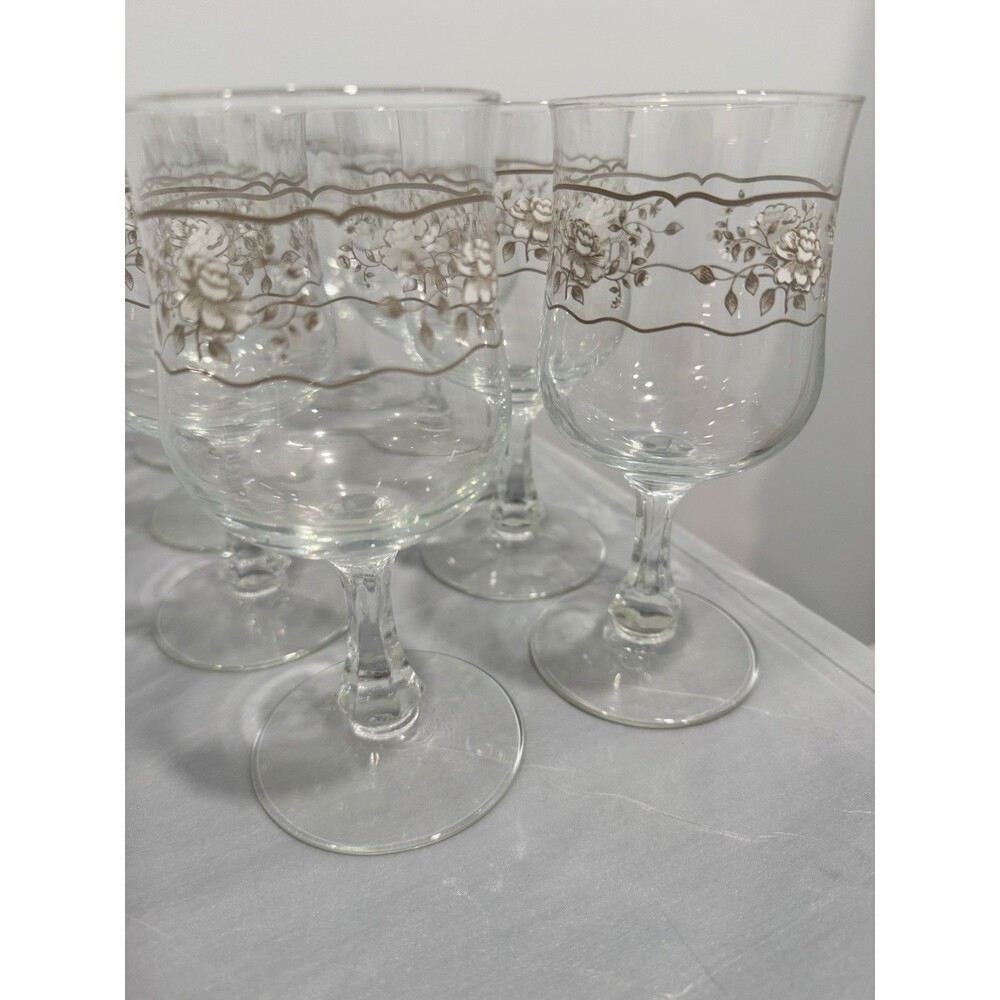 Set of 8 Vintage JMP Marketing Southampton 10oz Floral Glass Goblets